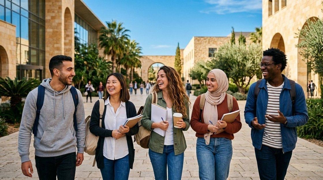 Students on a university campus